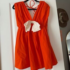 Orange Mini Dress with White Bow